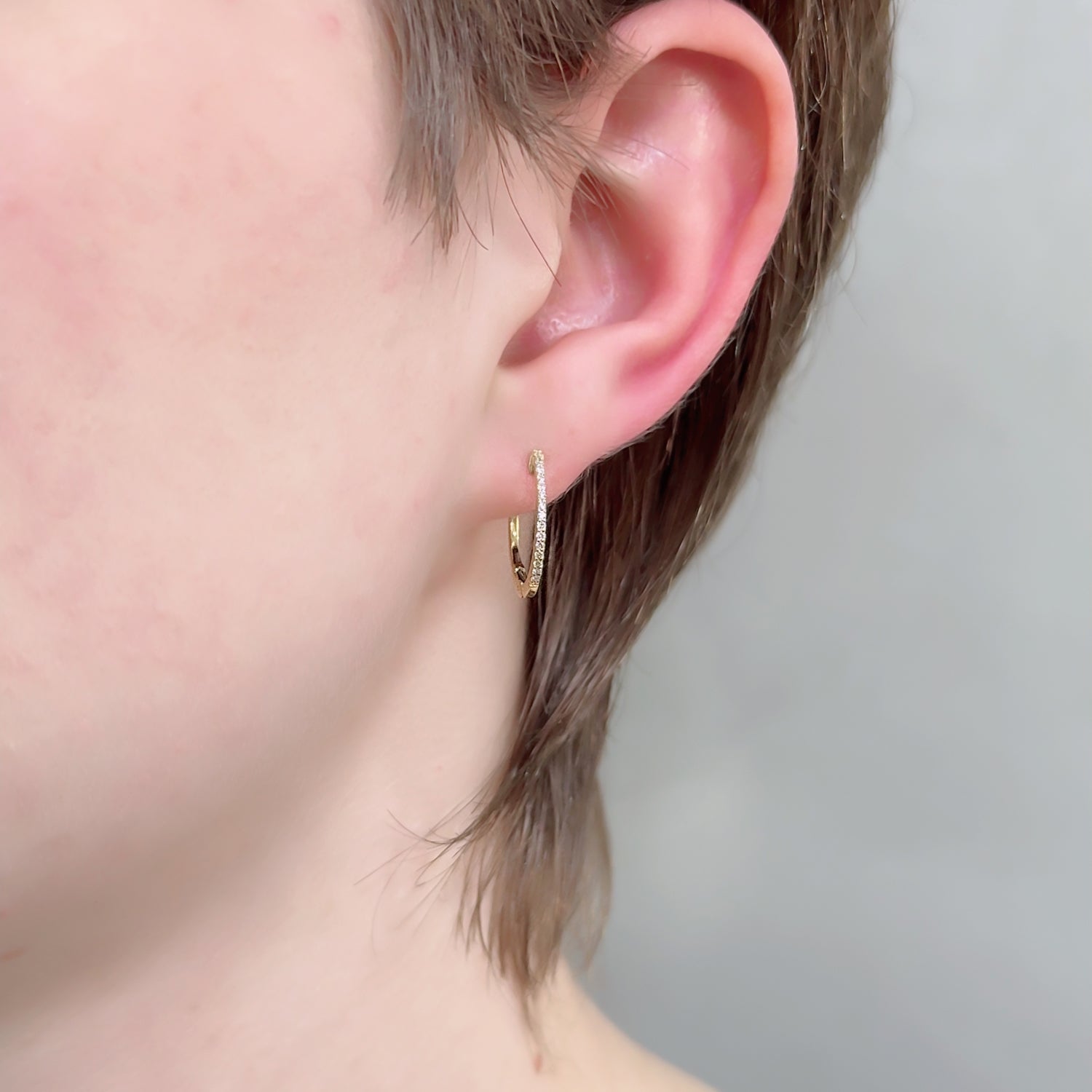 K18 中折れ式 フープメレダイヤモンド ピアス|GBJ003