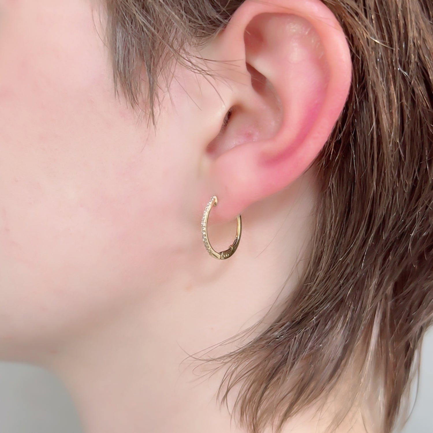 K18 中折れ式 フープメレダイヤモンド ピアス|GBJ003