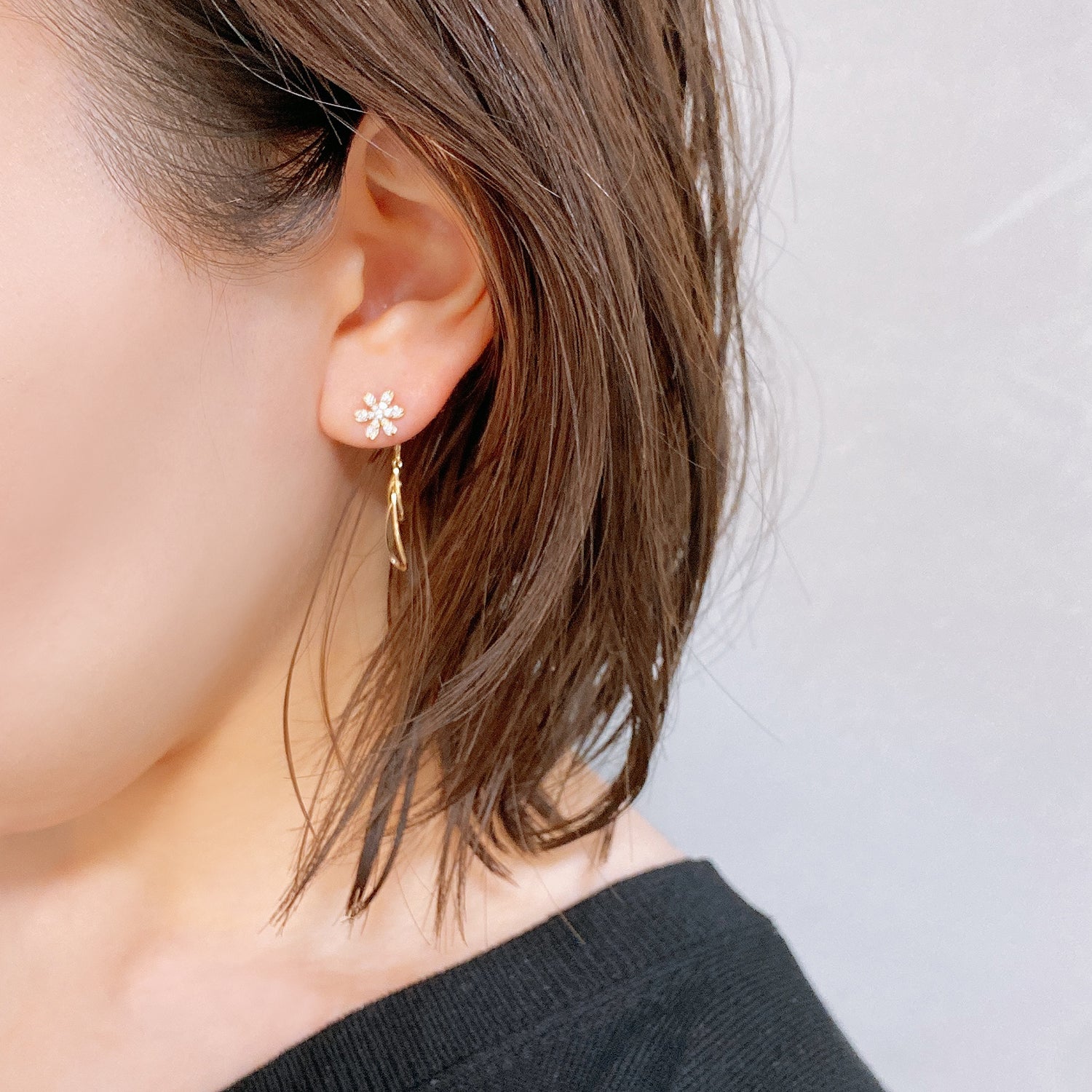 K10 or K18 2WAY花型メレダイヤモンド ピアス|GD3032