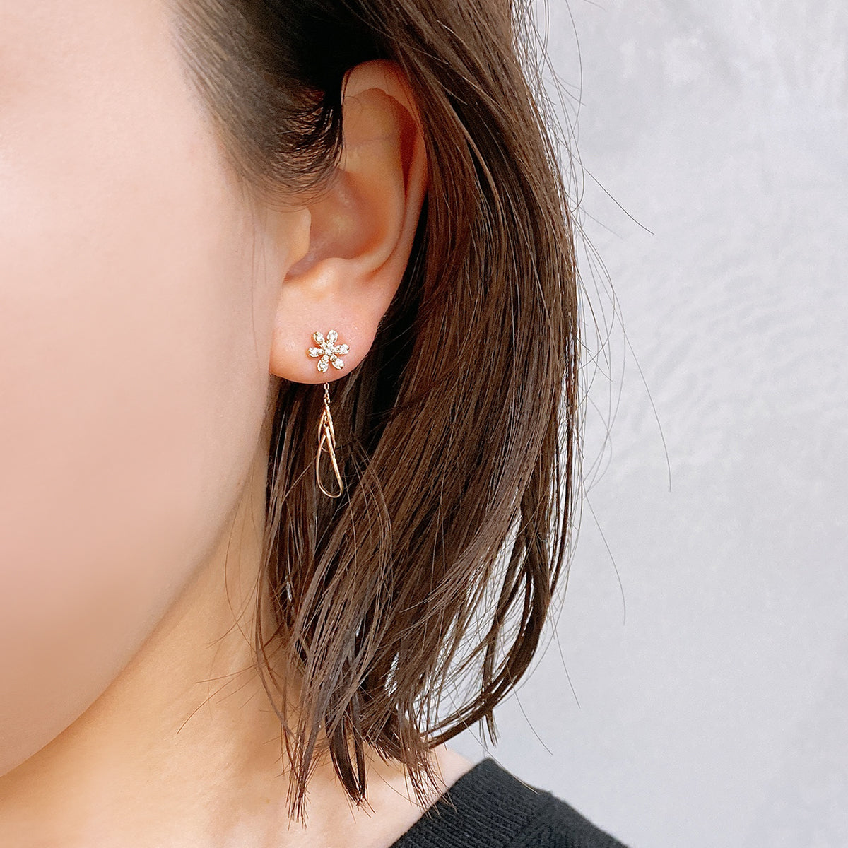 K10 or K18 2WAY花型メレダイヤモンド ピアス|GD3032