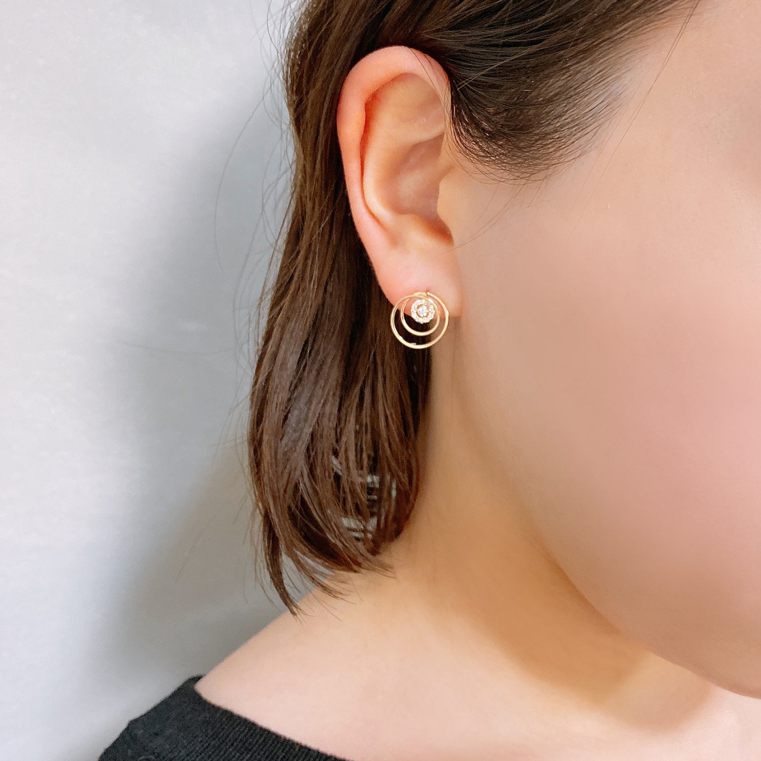 K10 or K18 サークルメレダイヤモンド ピアス|GD3033