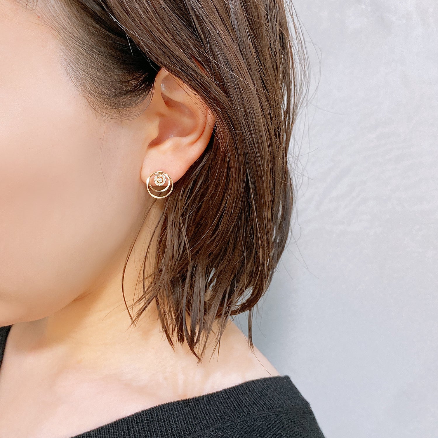 K10 or K18 サークルメレダイヤモンド ピアス|GD3033