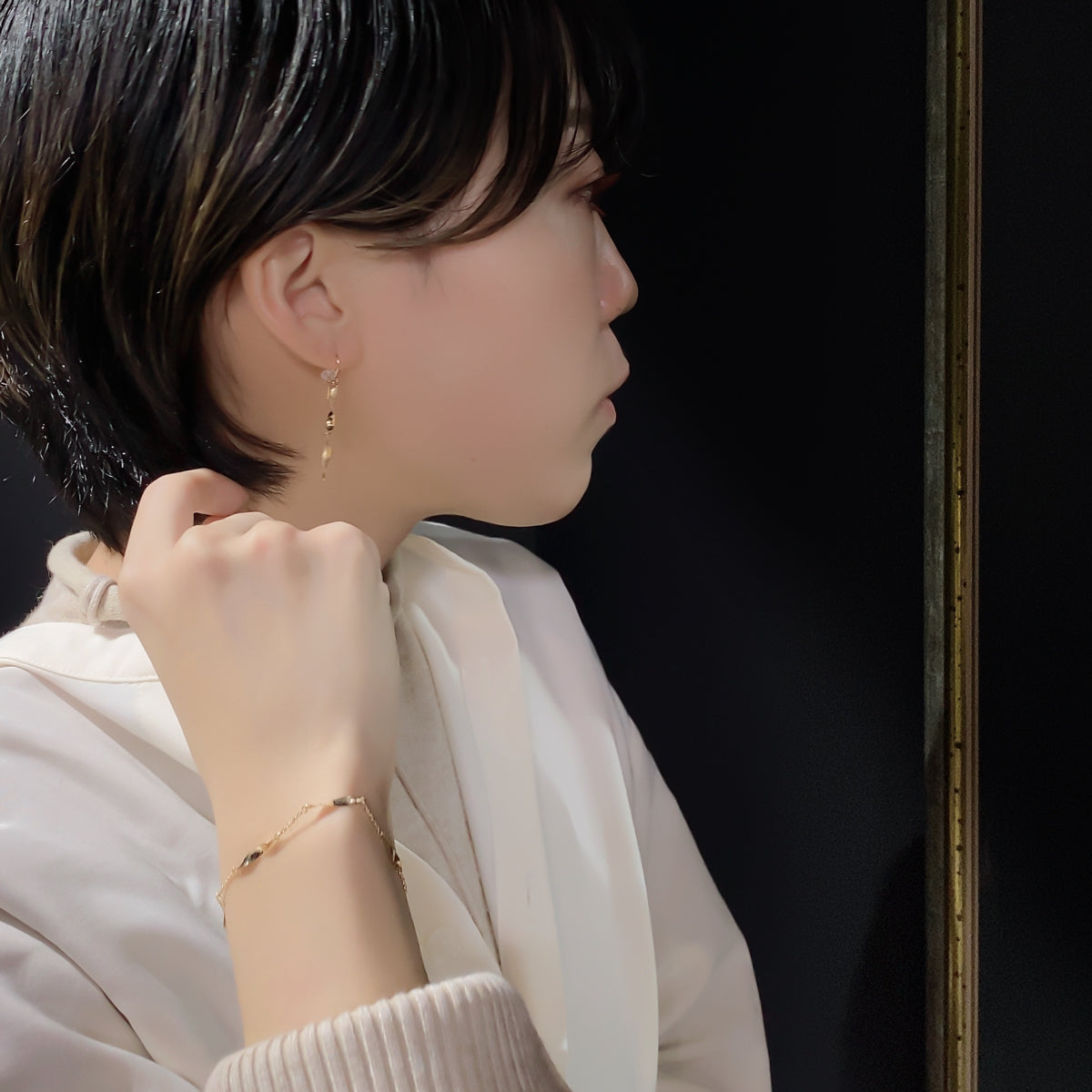 K10 or K18 ダブルテクスチャー ピアス|GD3077