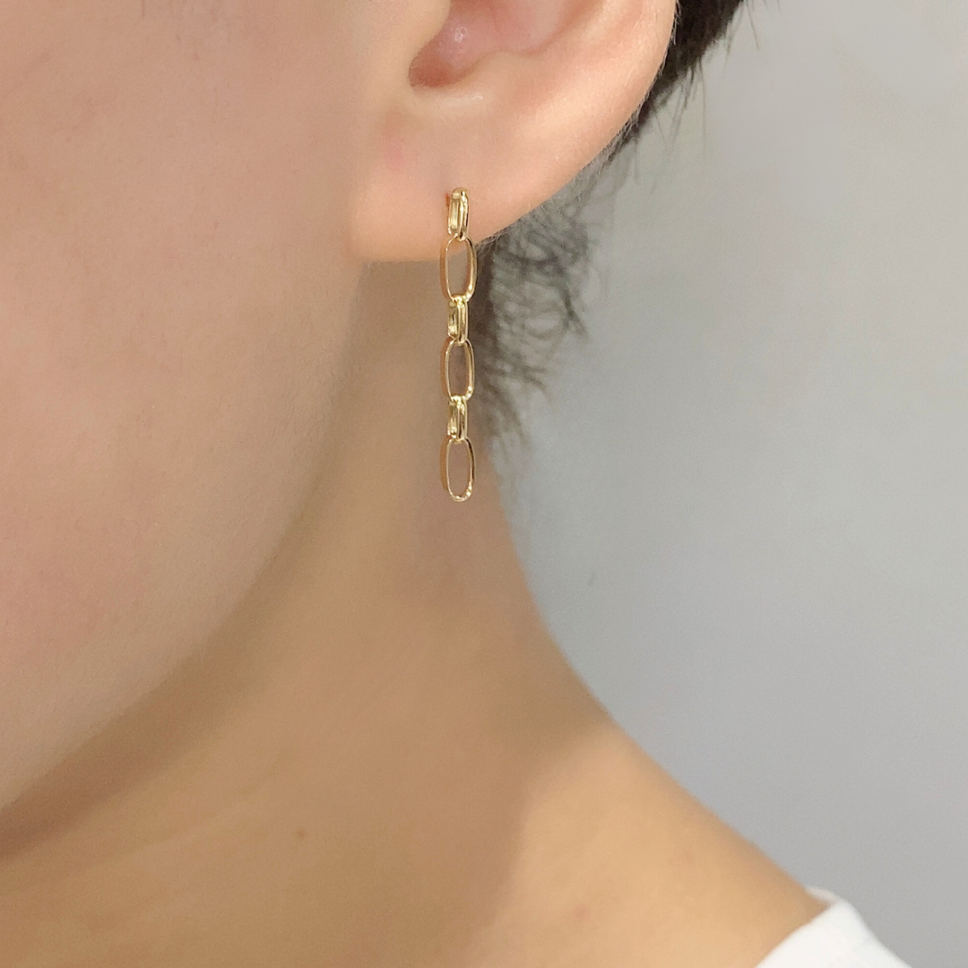 K18 甲丸線ハンドメイド チェーンピアス パールキャッチ付属|GD3100