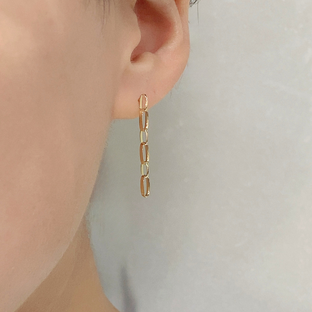 K18 甲丸線ハンドメイド チェーンピアス パールキャッチ付属|GD3100