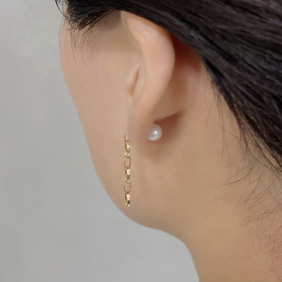 K18 甲丸線ハンドメイド チェーンピアス パールキャッチ付属|GD3100