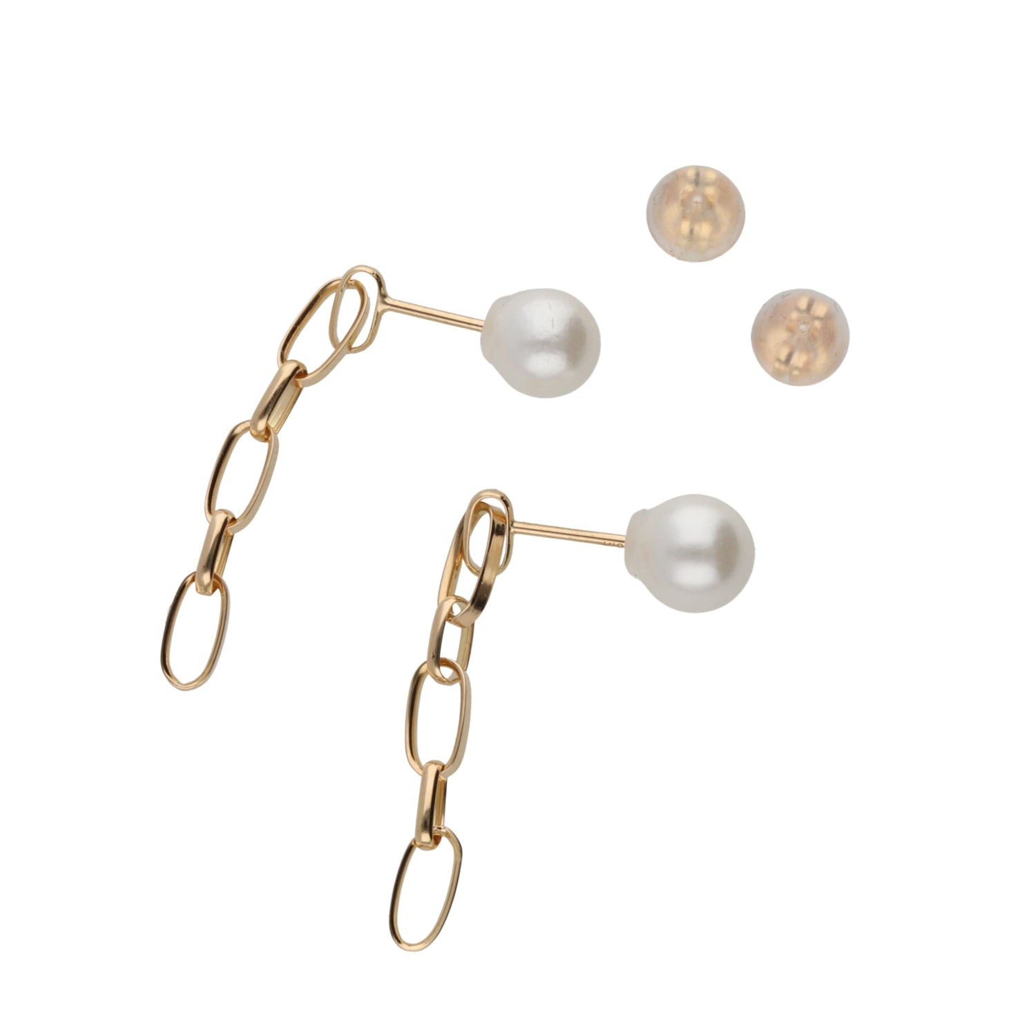 K18 甲丸線ハンドメイド チェーンピアス パールキャッチ付属|GD3100