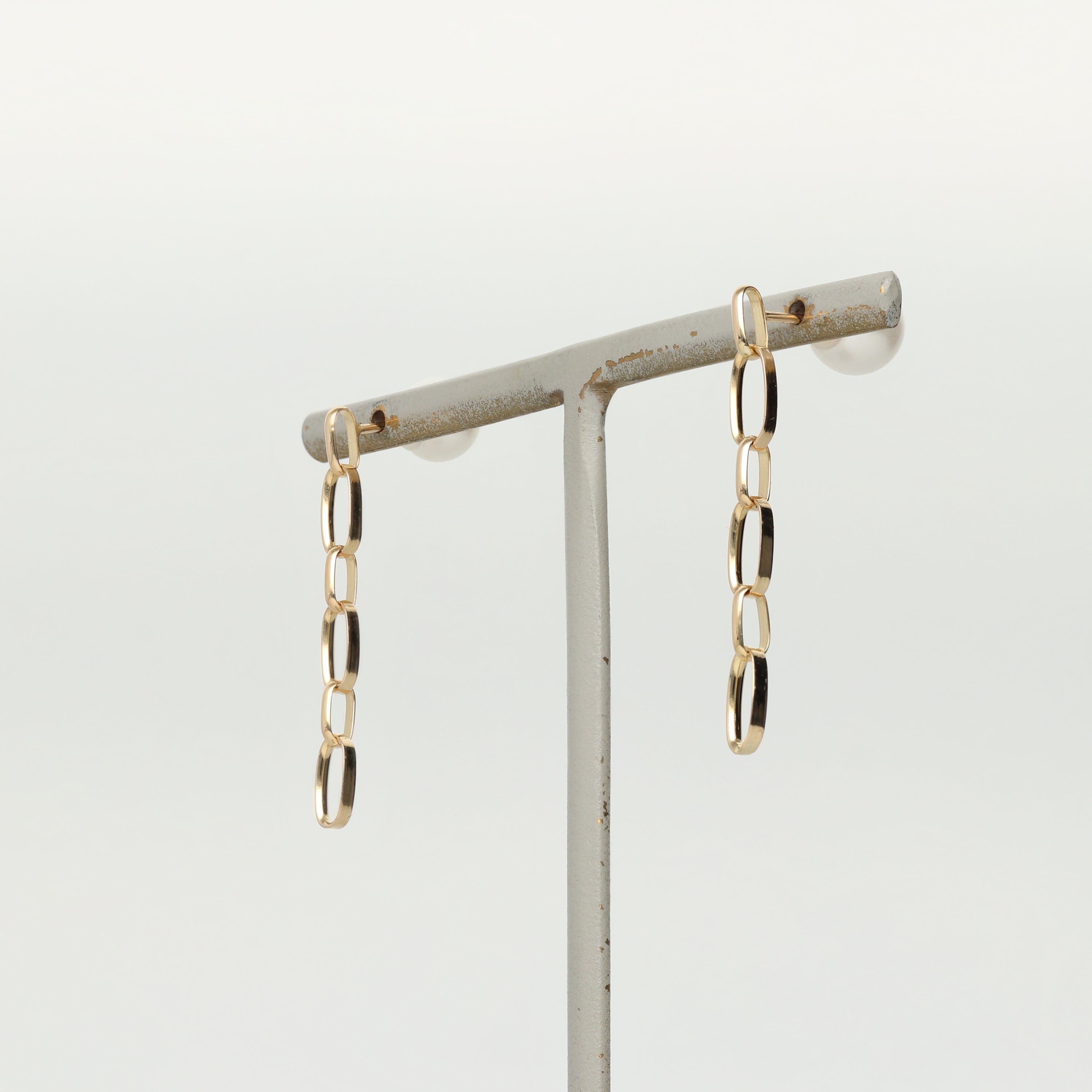 K18 甲丸線ハンドメイド チェーンピアス パールキャッチ付属|GD3100