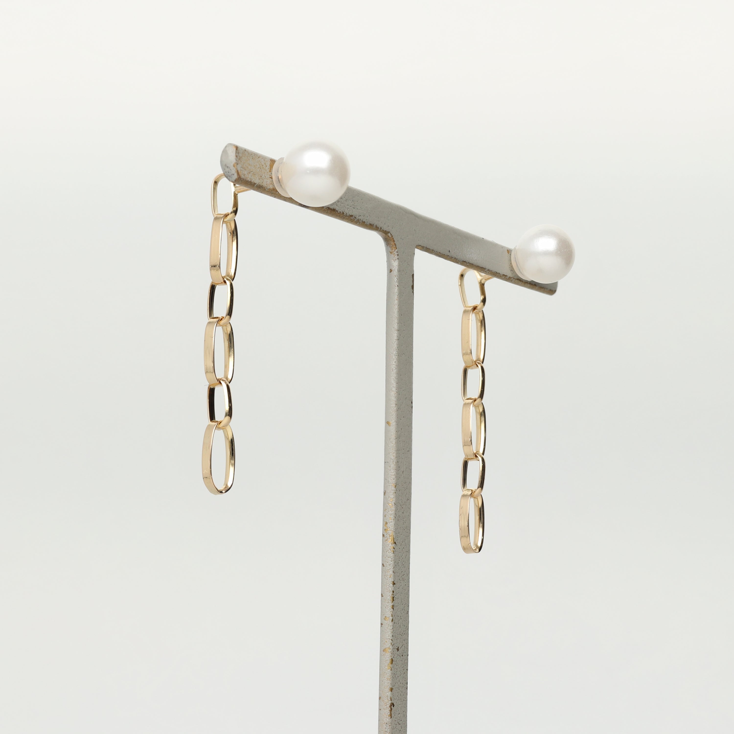 K18 甲丸線ハンドメイド チェーンピアス パールキャッチ付属|GD3100