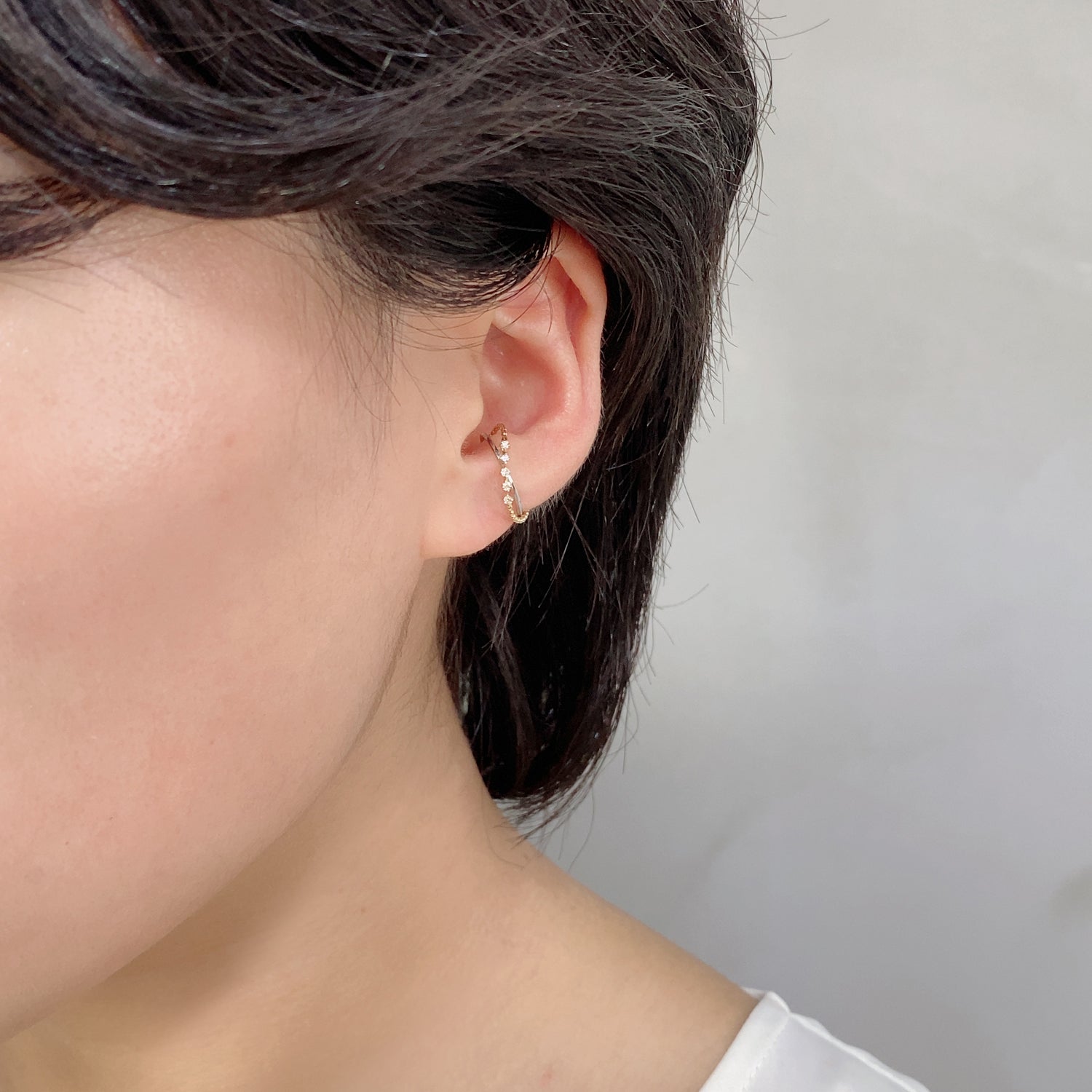 K18 & Pt900 Diaコンビカラー アークライン イヤーカフ|GD3118EC