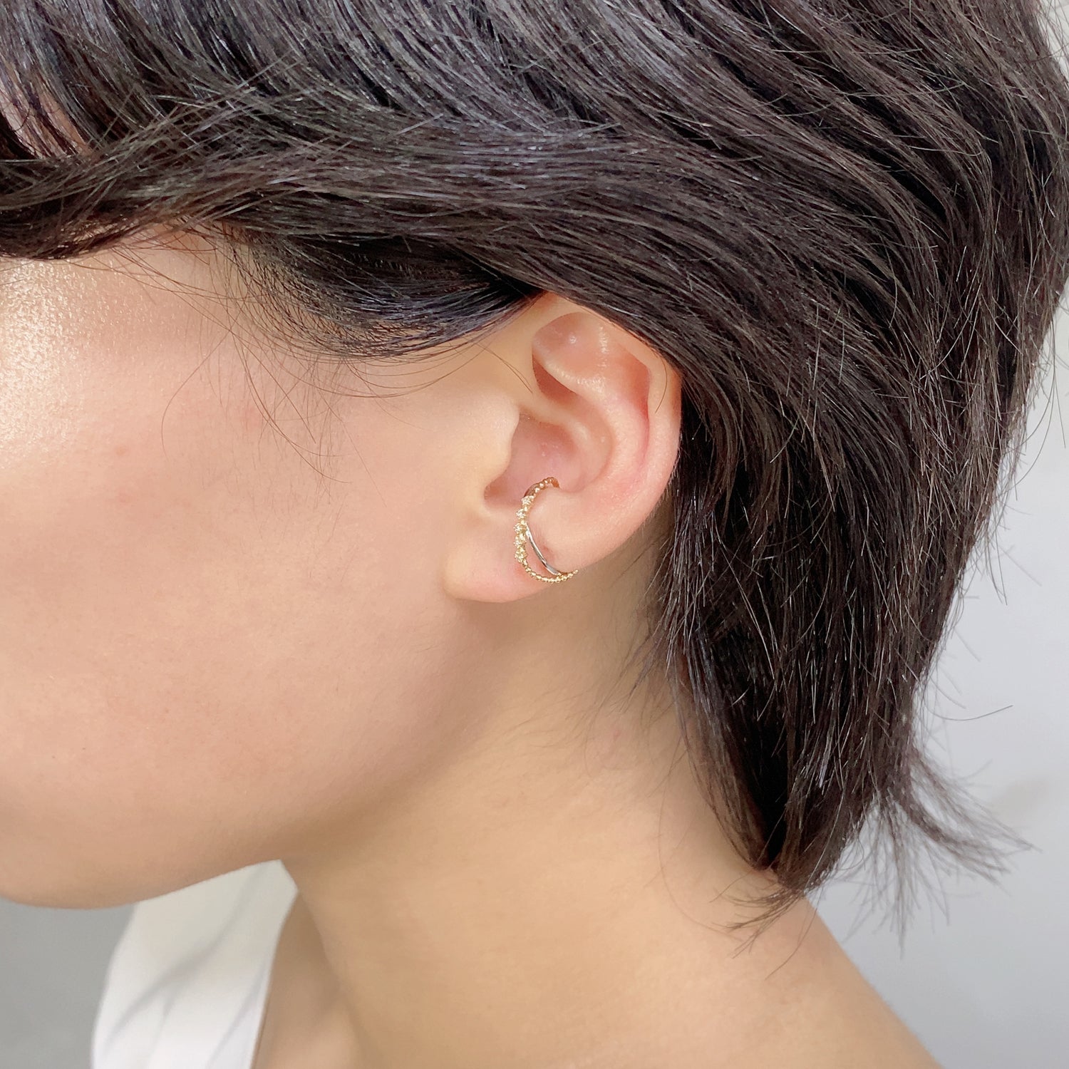 K18 & Pt900 Diaコンビカラー アークライン イヤーカフ|GD3118EC