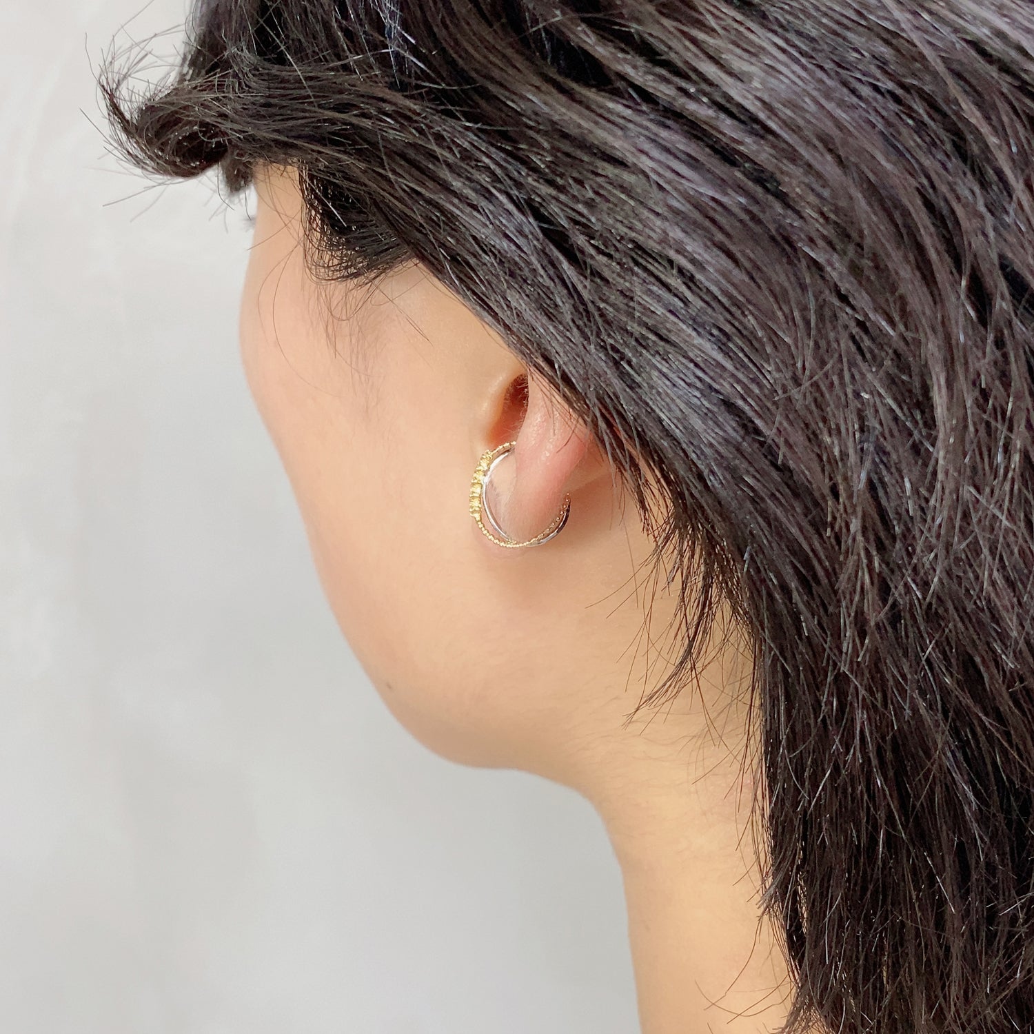 K18 & Pt900 Diaコンビカラー アークライン イヤーカフ|GD3118EC