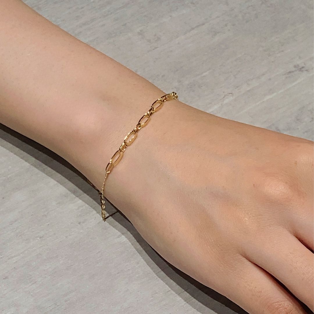 K18 甲丸線ハンドメイド チェーンブレスレット|GD7009