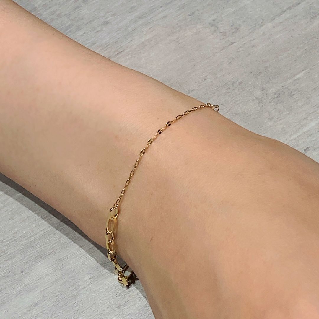 K18 甲丸線ハンドメイド チェーンブレスレット|GD7009