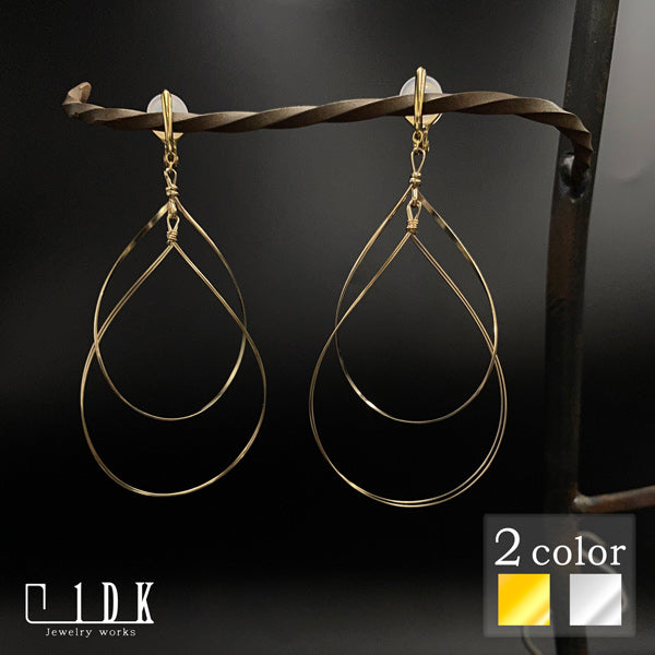 K14GF/SV 大ぶり ダブルドロップ イヤリング|GFE4002・4002WH