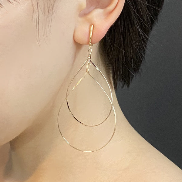 K14GF/SV 大ぶり ダブルドロップ イヤリング|GFE4002・4002WH