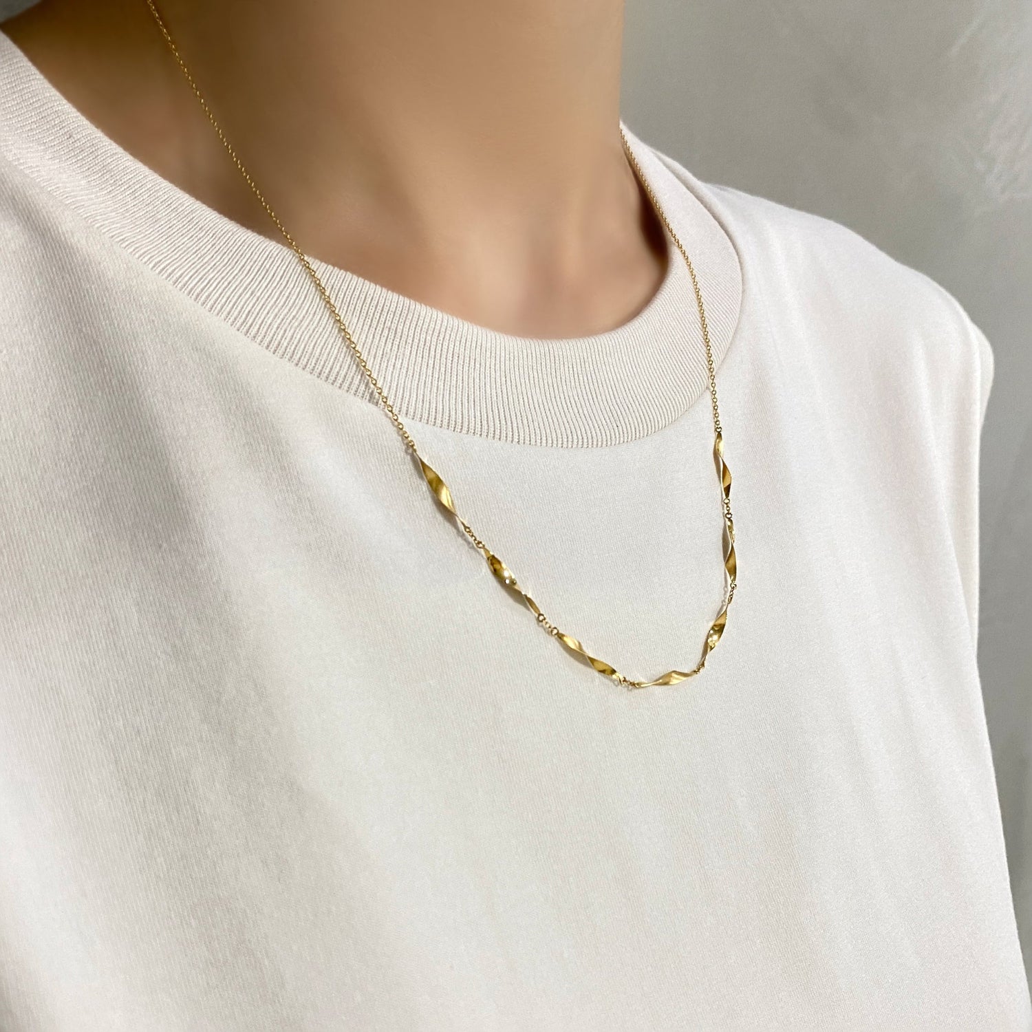 K18 ダブルテクスチャー ネックレス|GMJ8018