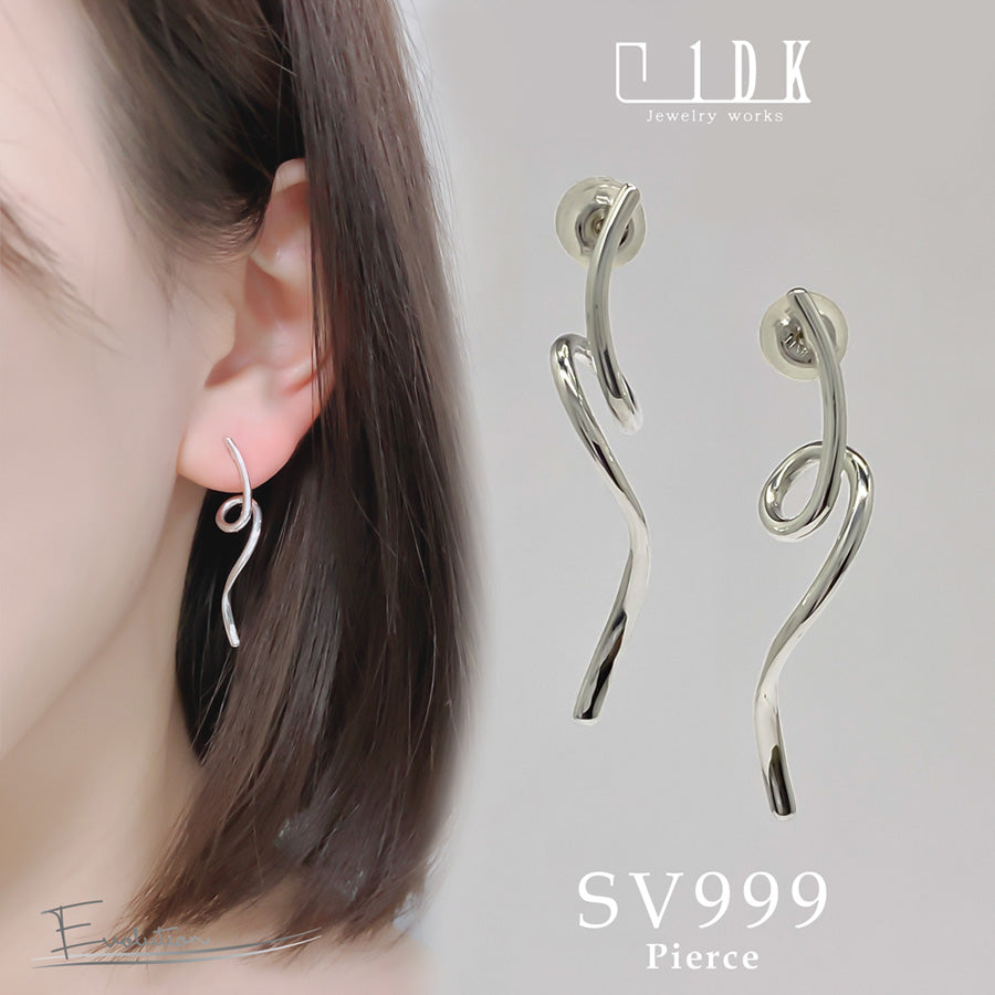 SV999/K18 純銀の流れるライン ピアス|GSV1030