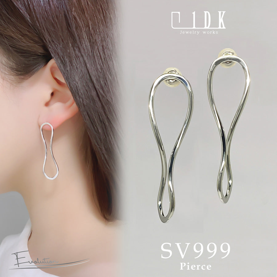 SV999/K18 純銀の抑揚ライン ピアス|GSV1031