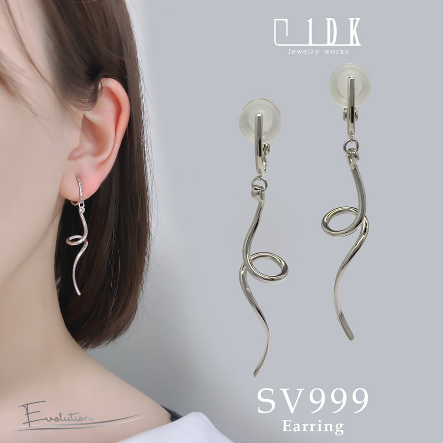 SV999&925 純銀の流れるライン イヤリング|GSV4021