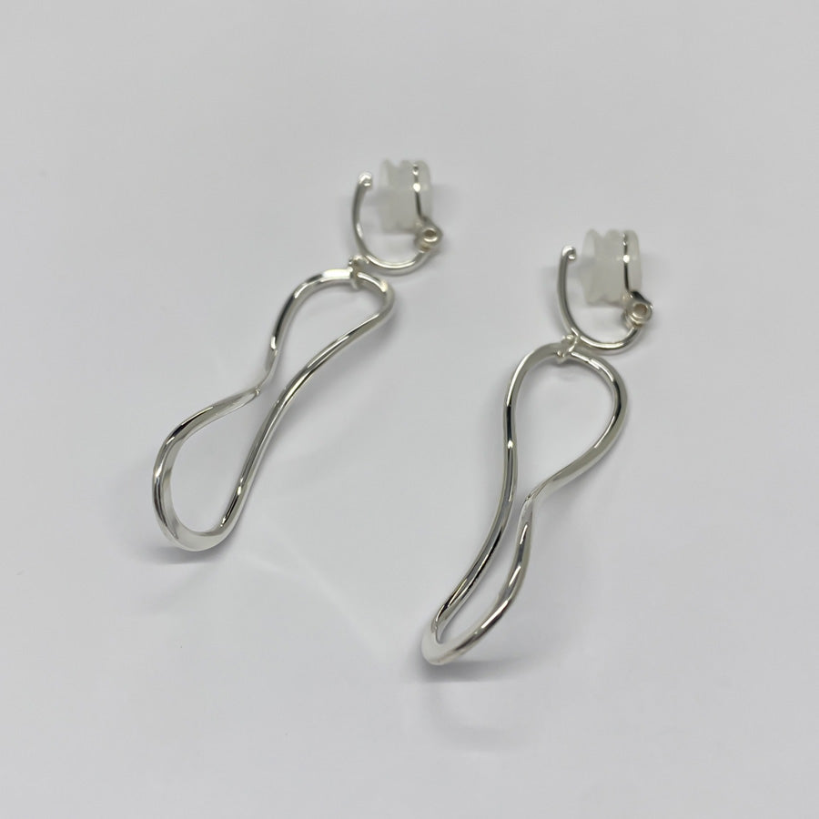 SV999&925 純銀の静かな抑揚ライン イヤリング